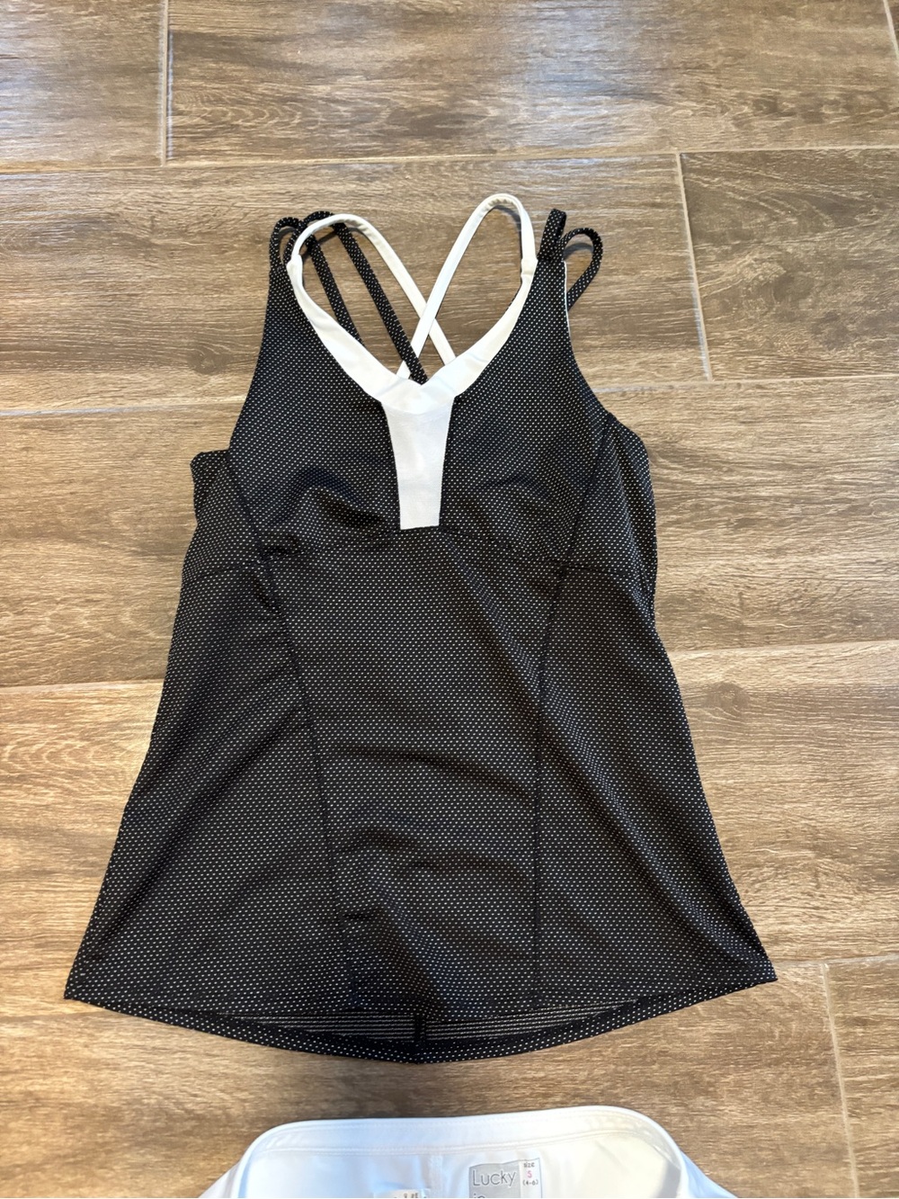 Lucky in Love White Sz S Activewear Set RUFFLED Bottom & Polka Dot Tank Tennis - Picture 5 of 10